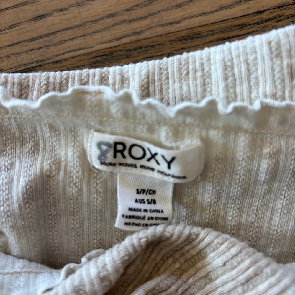 Roxy Womens Ribbed Knit 2 Piece Set‎ Tan White Crop Top Skirt XS S - Picture 8 of 9